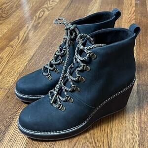 NEW Toms Melrose Wedge Bootie in Water Resistant Black Oiled Nubuck Size 10